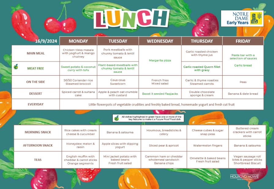 EYFS Menu Sep 16th