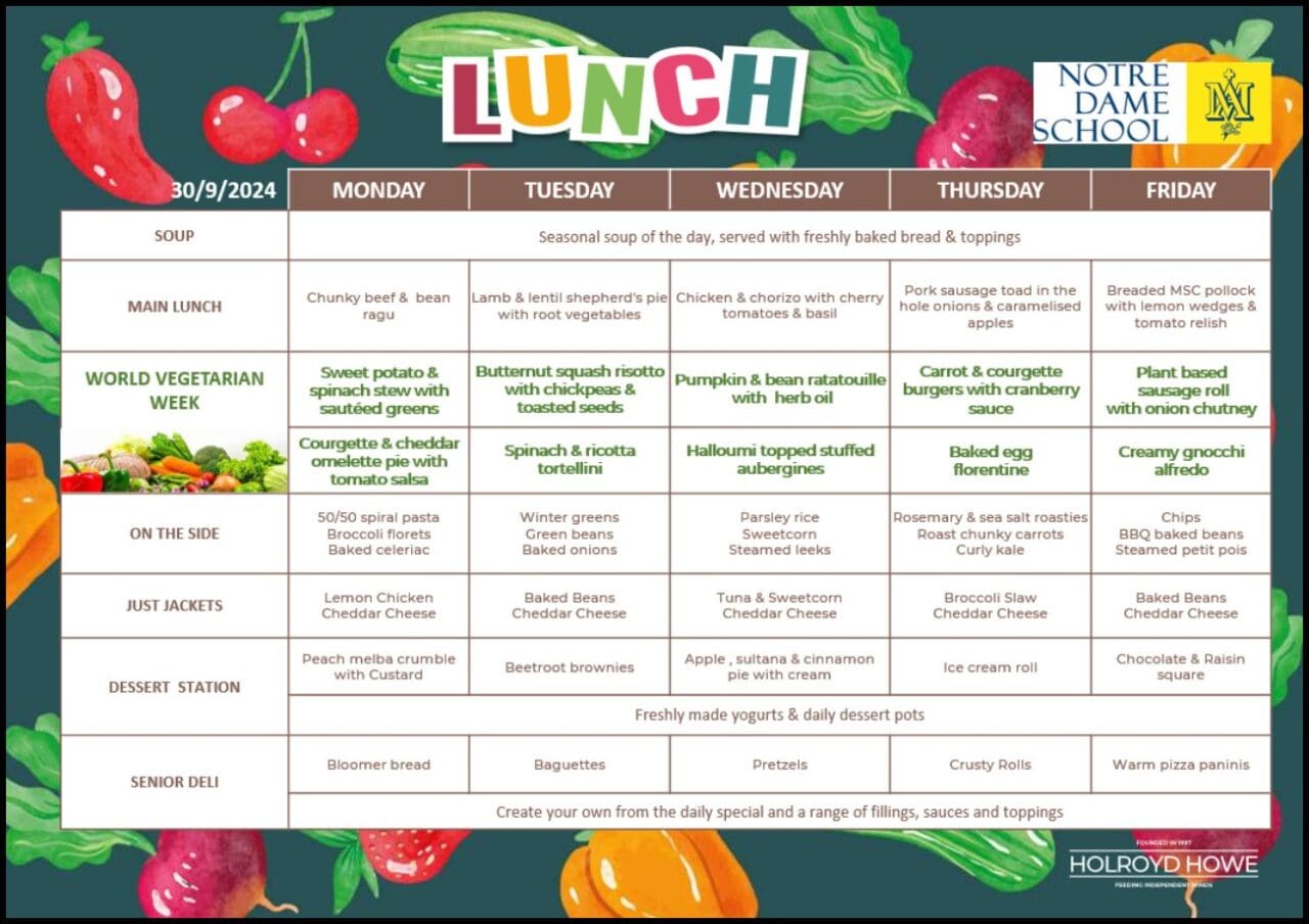 Lunch Menu Sep 30