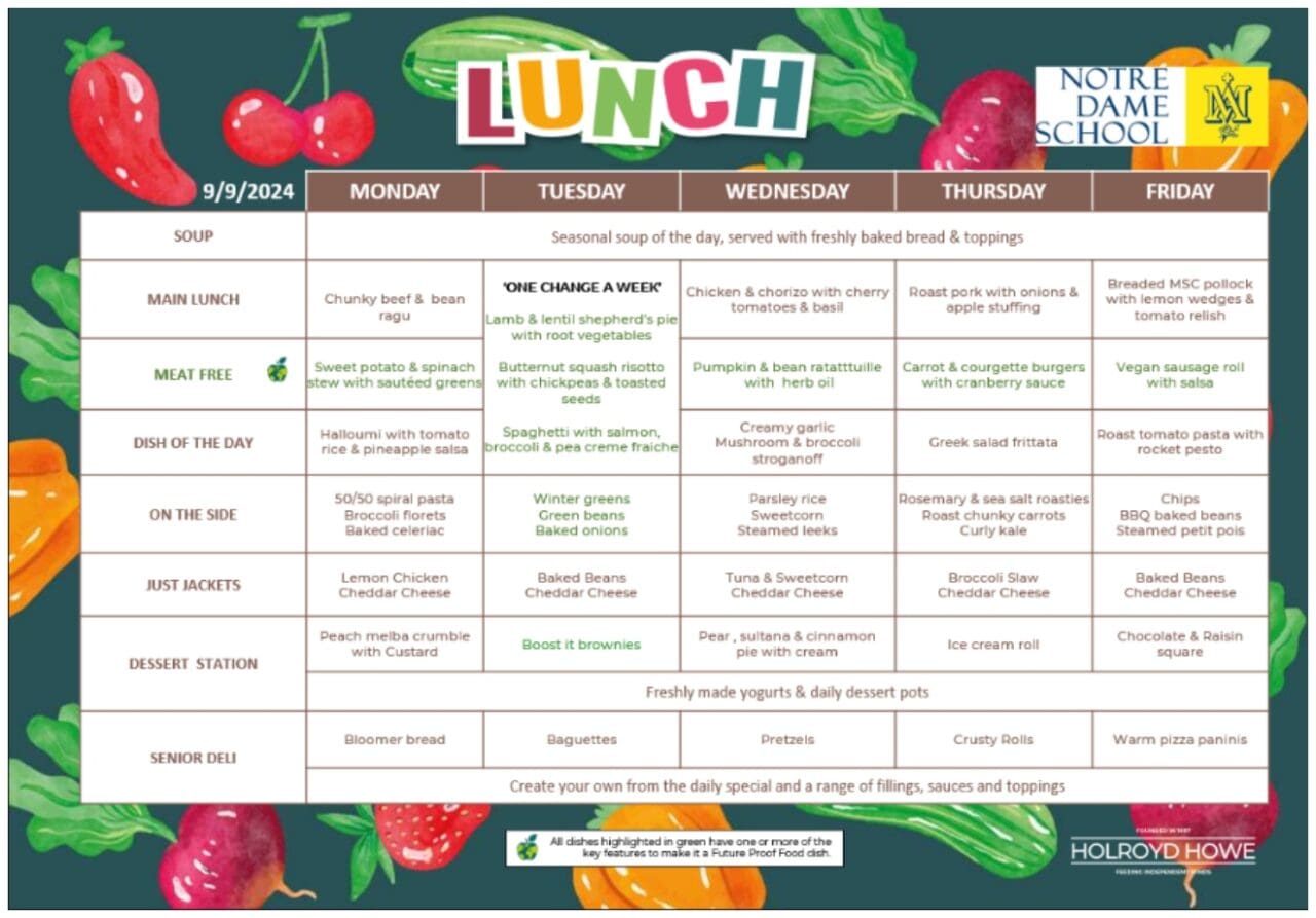 Lunch Menu Sep 9th