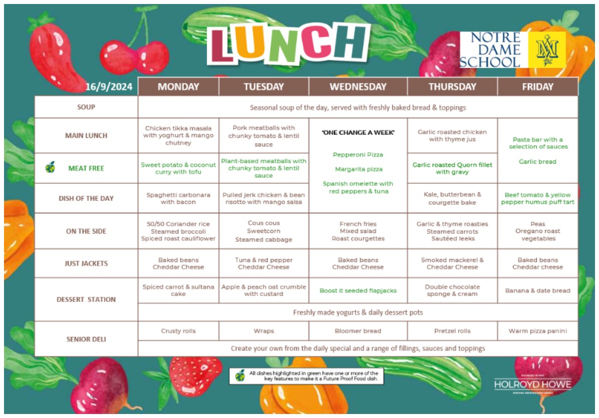 School Lunch Menu Sep 16th