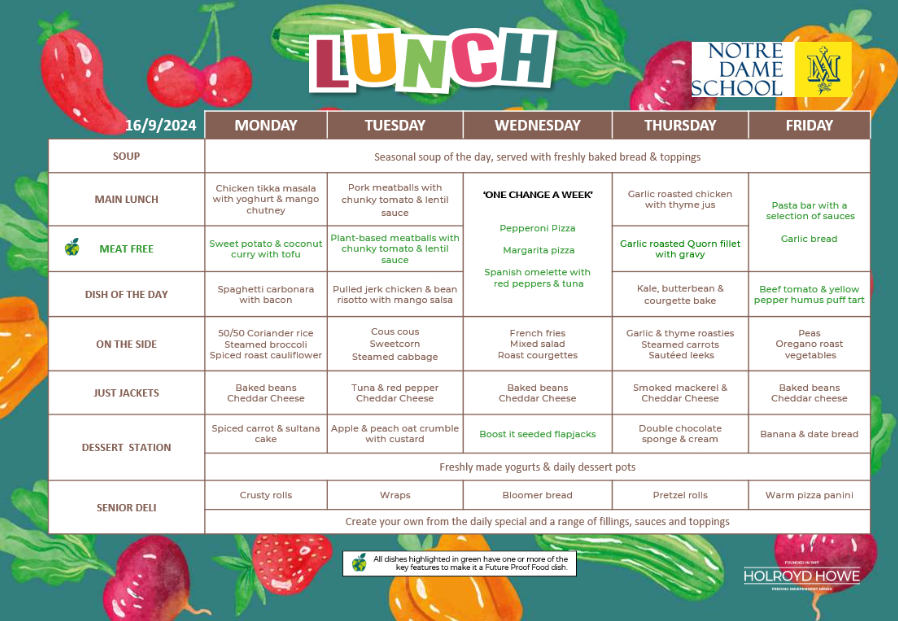 School Lunch Menu Sep 16th