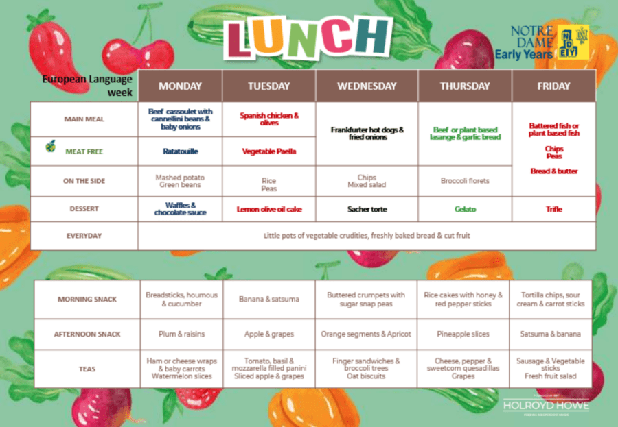 EYFS Lunch Menu Sep 23