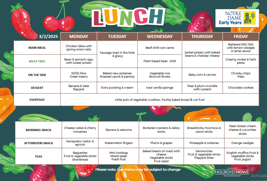 EYFS Menu Feb 3