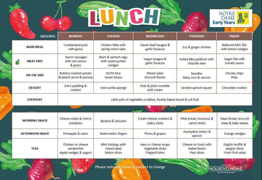 EYFS Menu March 10