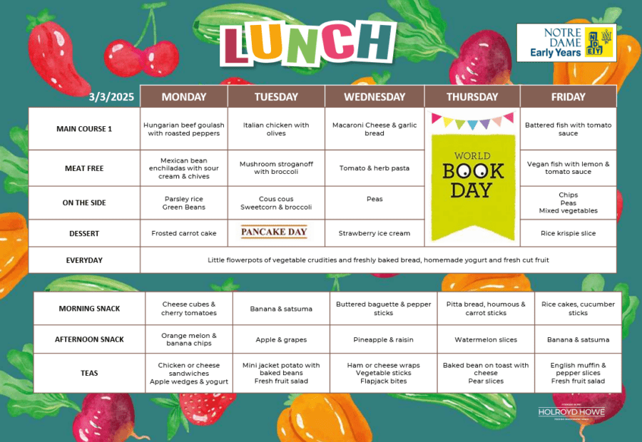 EYFS Lunch Menu March 3