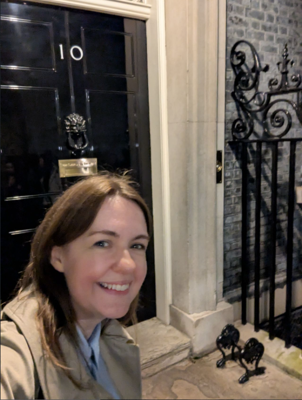 Jenny Griffiths MBE outside Downing Street