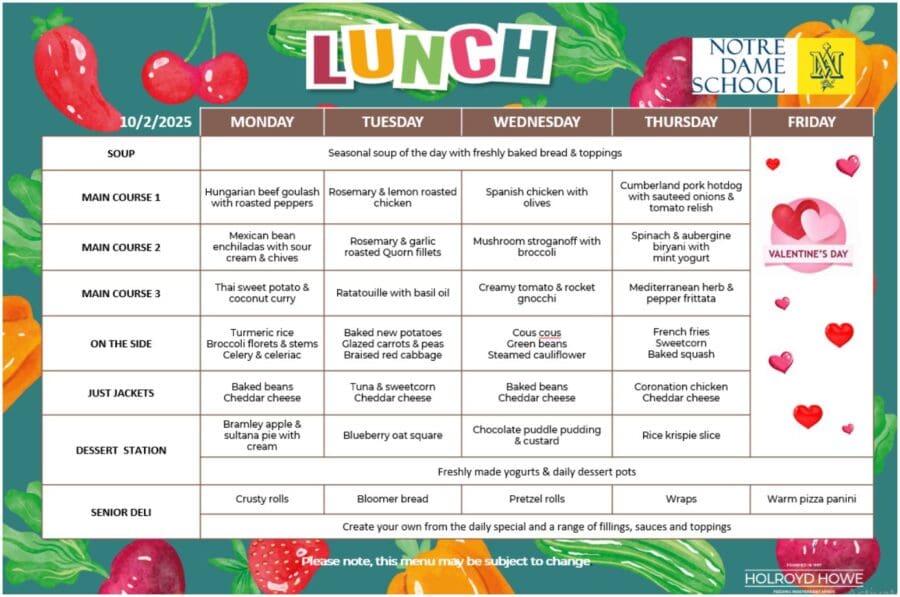 Lunch Menu Feb 10