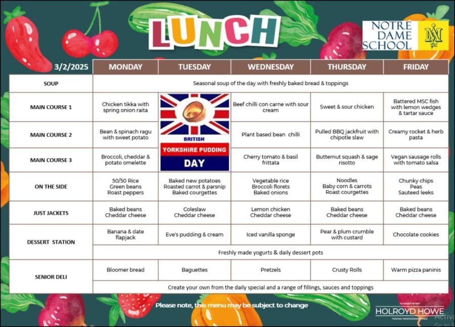 Lunch Menu Feb 3