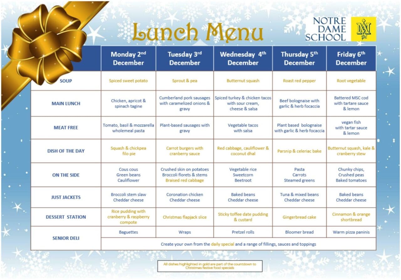 Lunch Menu Dec 2