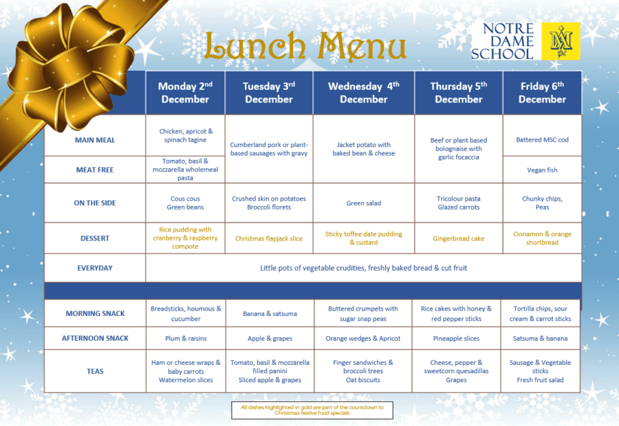 EYFS Lunch Menu Dec 2