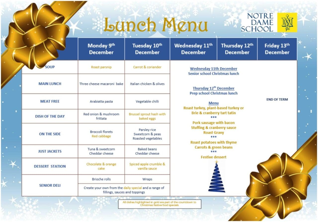 Lunch Menu Dec 9