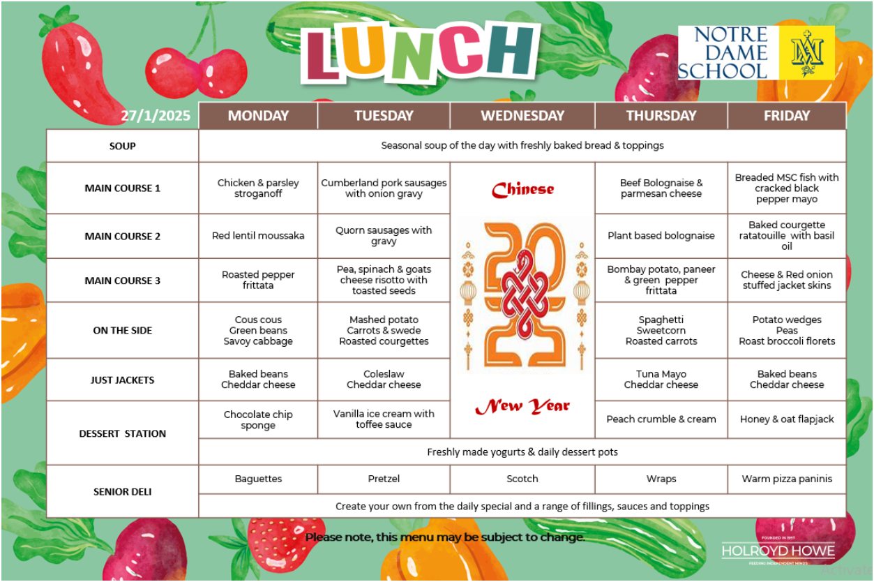 School Menu Jan 27