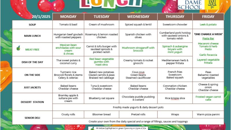 Lunch Menu Jan 20th