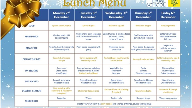 Lunch Menu Dec 2