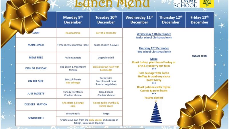 Lunch Menu Dec 9