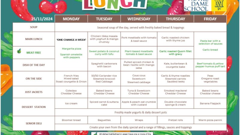 School Lunch Menu Nov 22