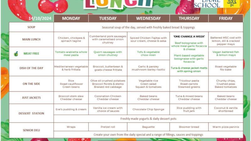 School Lunch Menu Oct 14