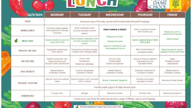 School Lunch Menu Sep 16th